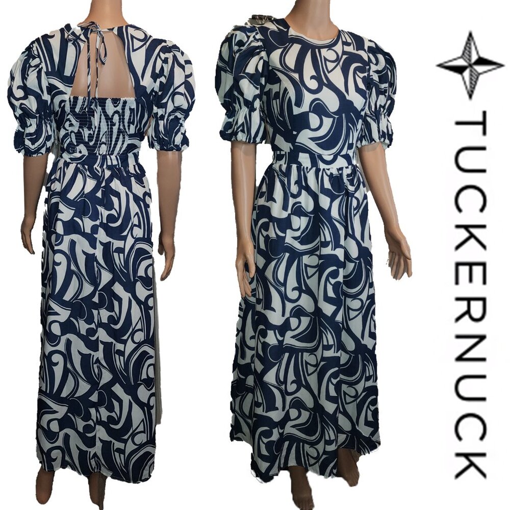 Tuckernuck Navy and White Abstract Maxi Dress